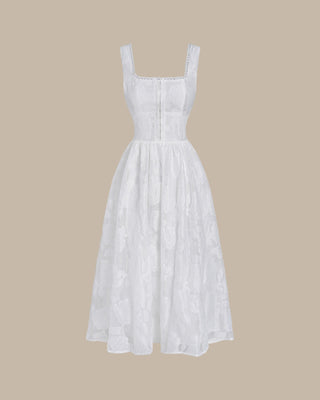 Nuria | Vestido Midi de Jacquard con Espalda Fruncida