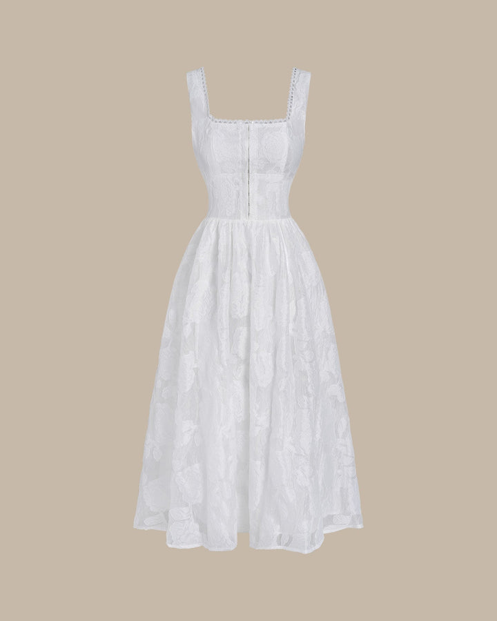 Nuria | Vestido Midi de Jacquard con Espalda Fruncida
