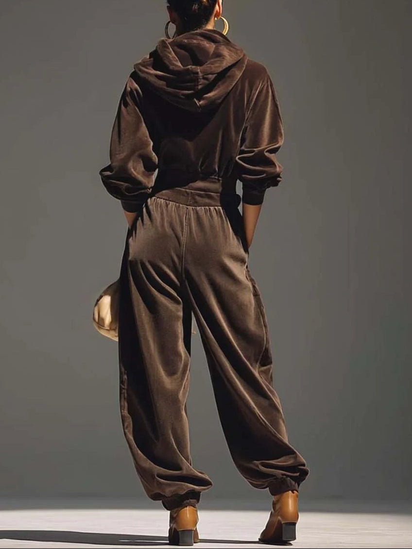 Leire | Conjunto de Sudadera con Capucha y Pantalón Ancho de Terciopelo