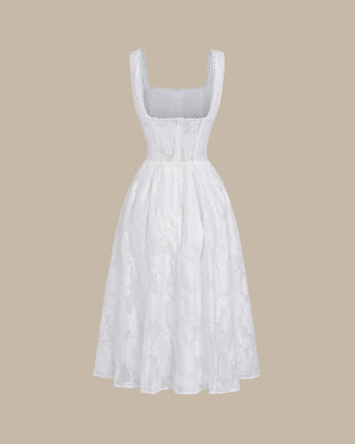 Nuria | Vestido Midi de Jacquard con Espalda Fruncida