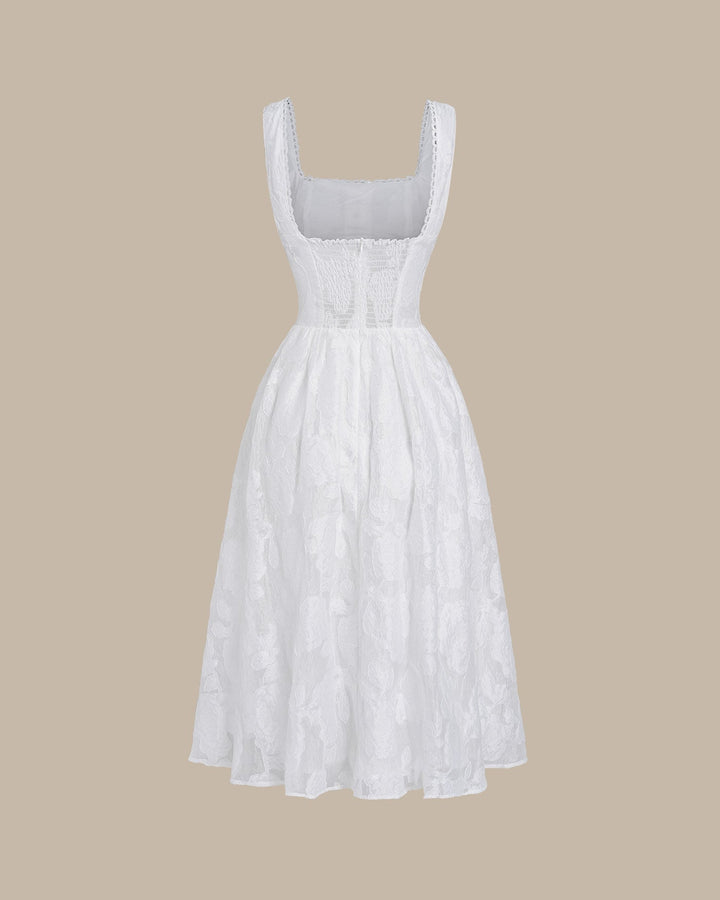 Nuria | Vestido Midi de Jacquard con Espalda Fruncida