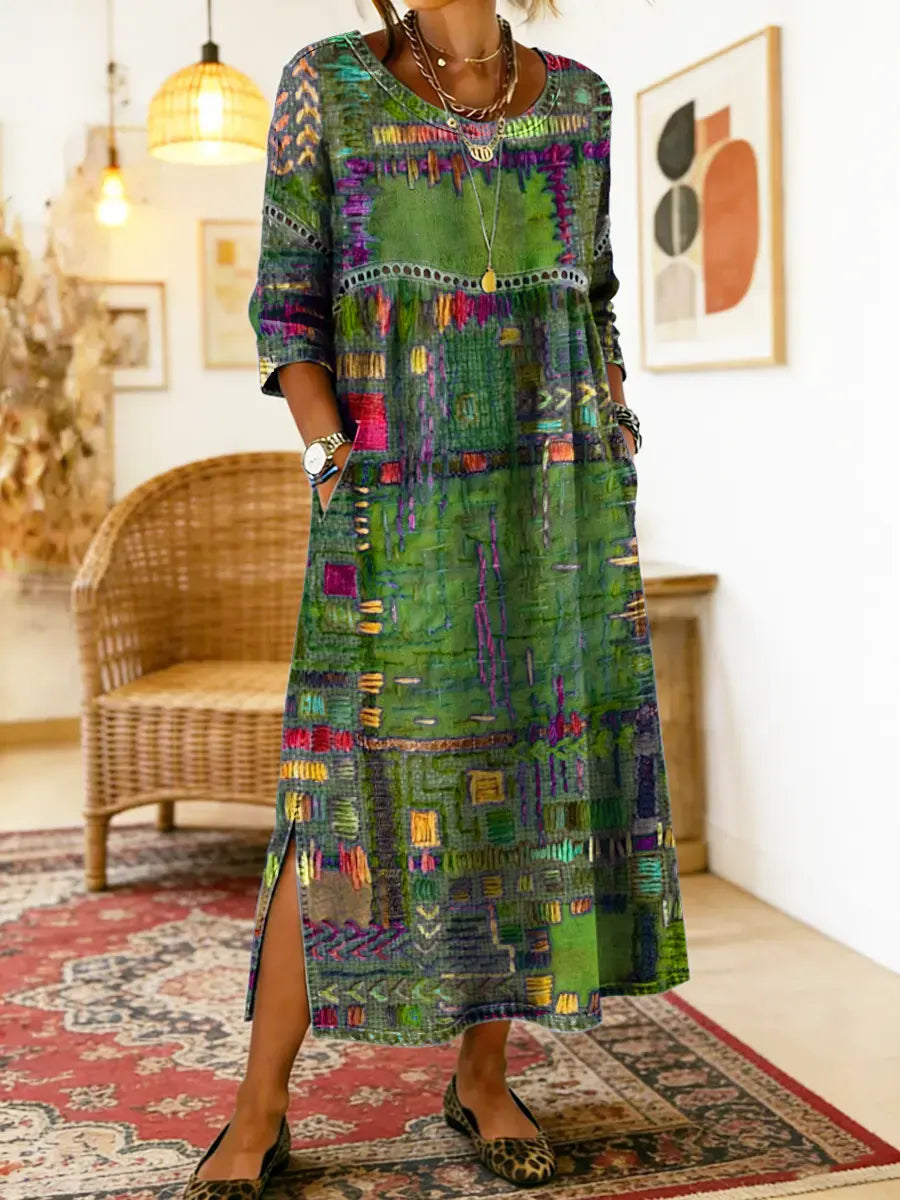 Alba | Vestido Vaquero Patchwork de Estilo Étnico