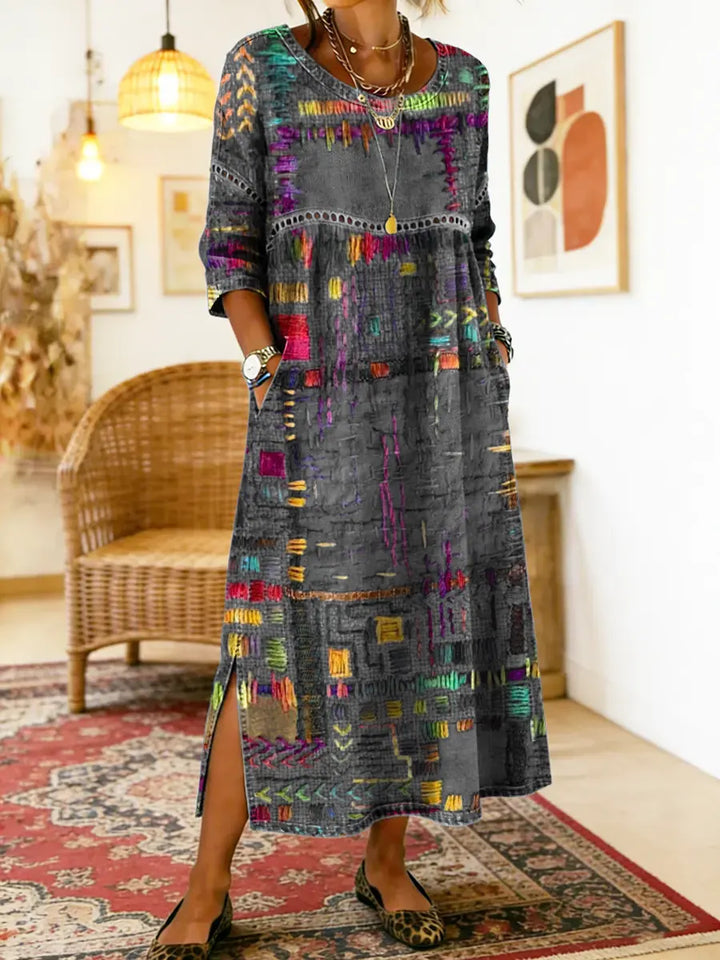 Alba | Vestido Vaquero Patchwork de Estilo Étnico