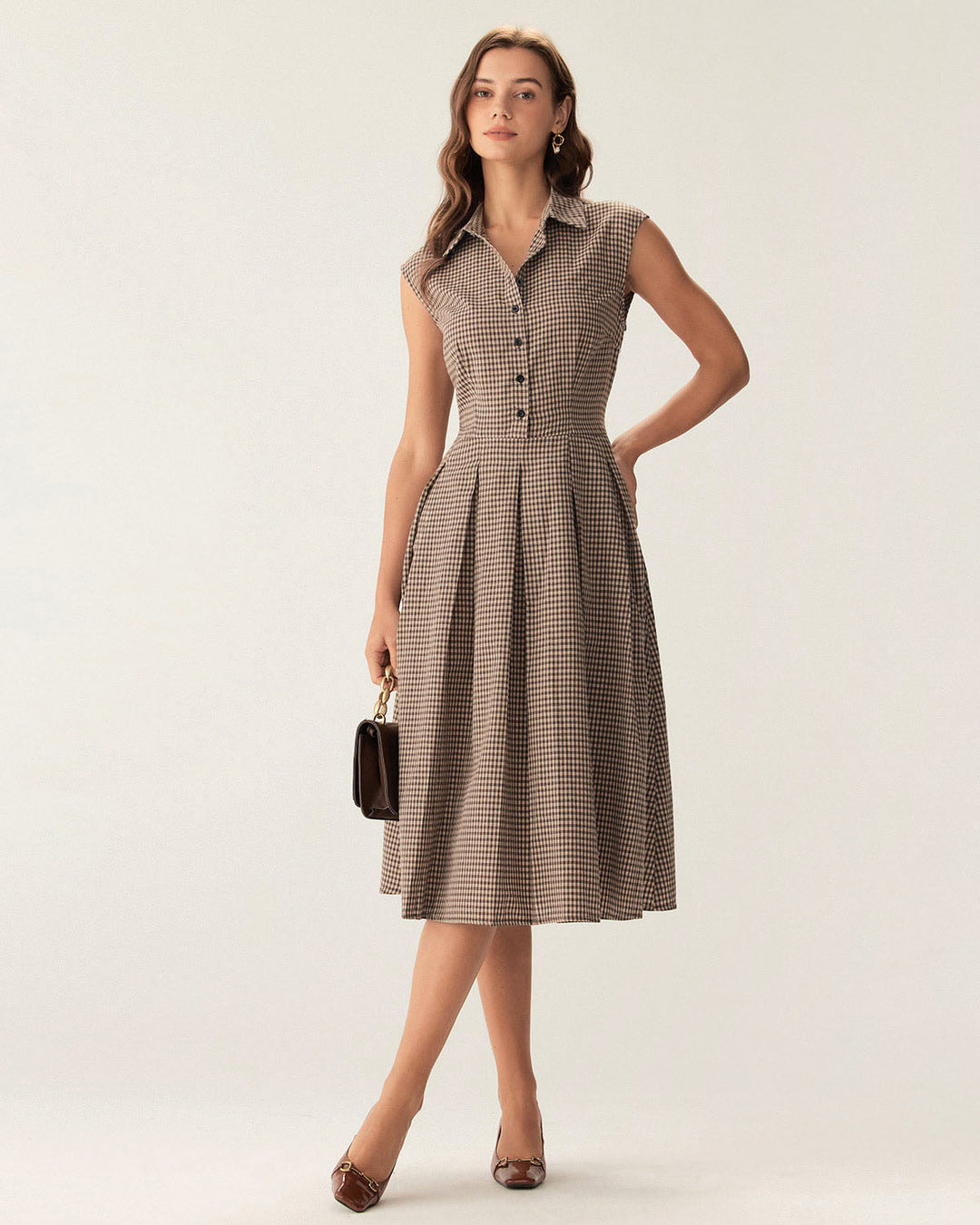 Beatriz | Vestido Midi Plisado de Cuadros con Botones