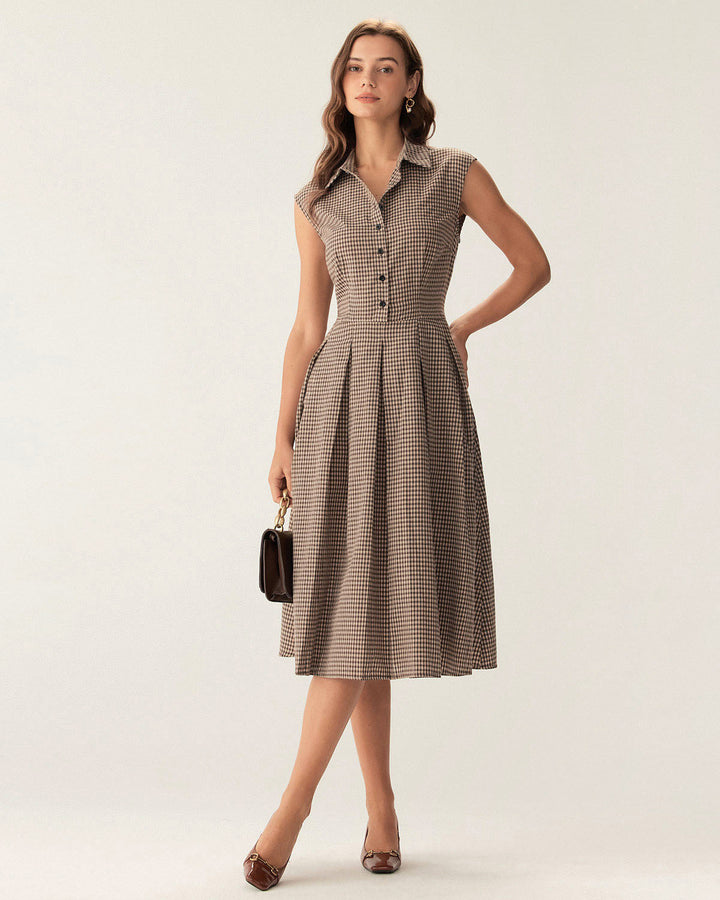 Beatriz | Vestido Midi Plisado de Cuadros con Botones