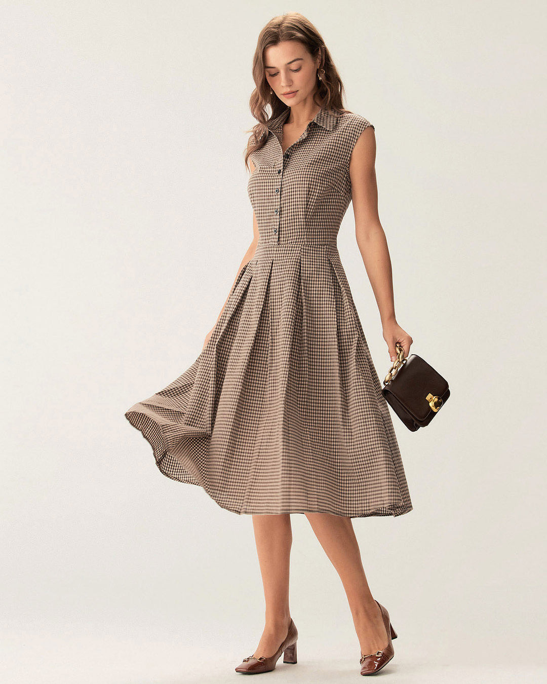 Beatriz | Vestido Midi Plisado de Cuadros con Botones