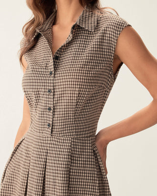 Beatriz | Vestido Midi Plisado de Cuadros con Botones