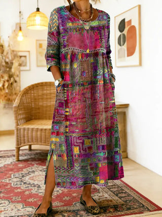 Alba | Vestido Vaquero Patchwork de Estilo Étnico