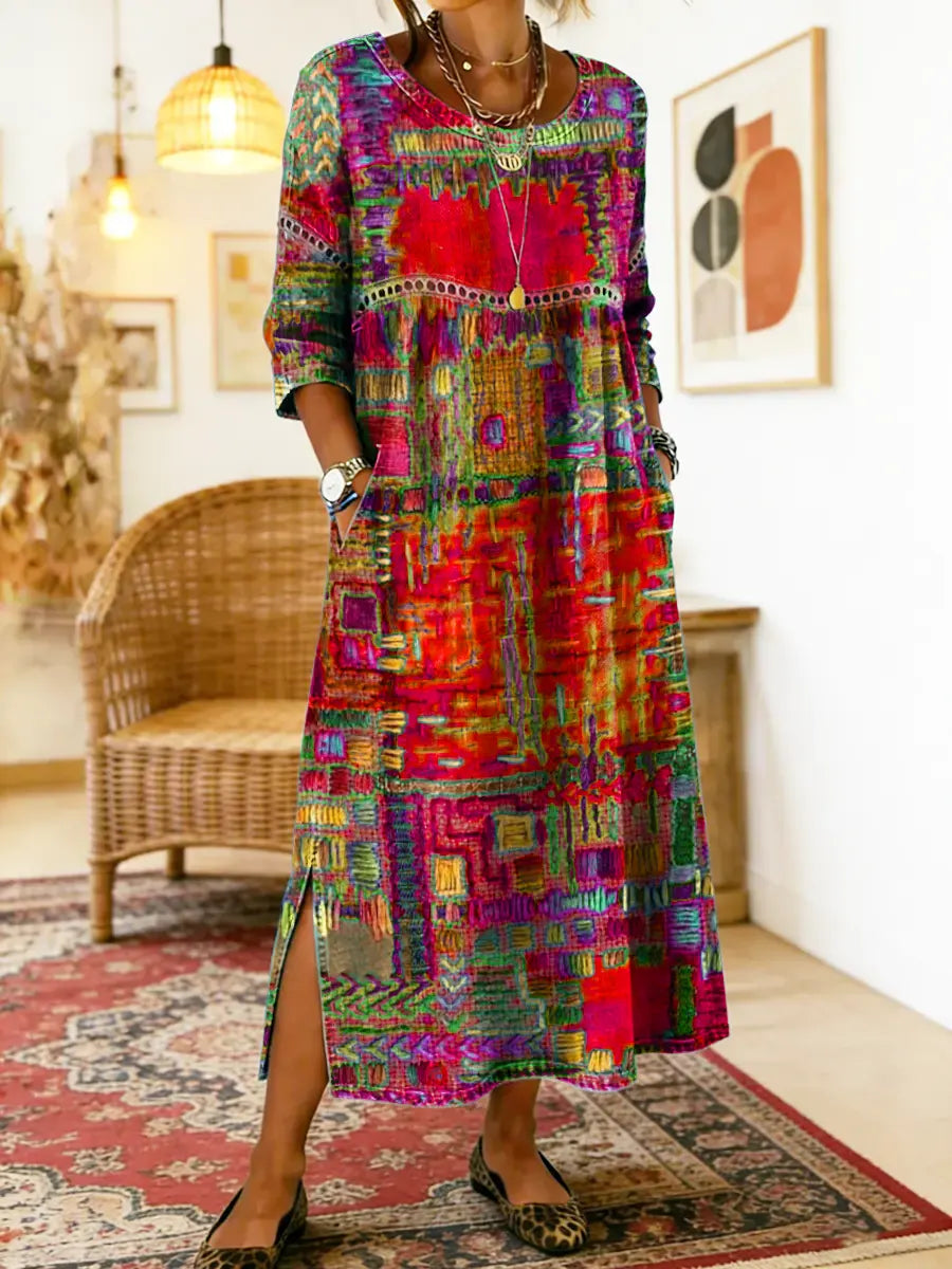 Alba | Vestido Vaquero Patchwork de Estilo Étnico