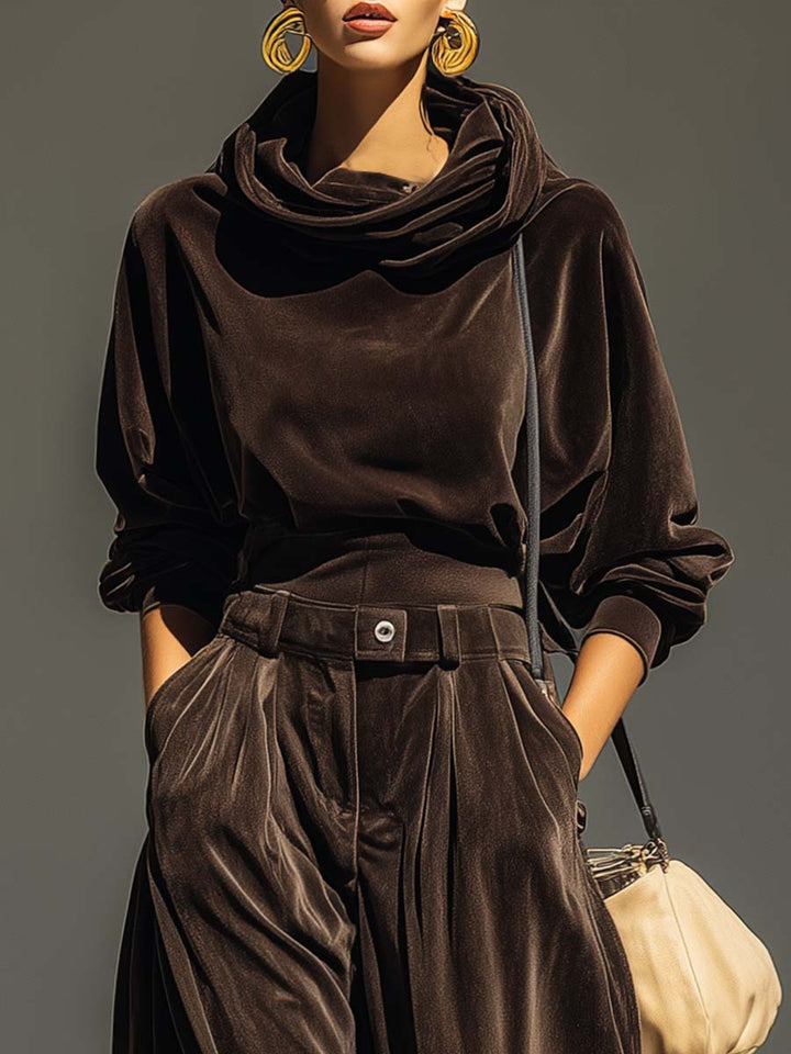 Leire | Conjunto de Sudadera con Capucha y Pantalón Ancho de Terciopelo