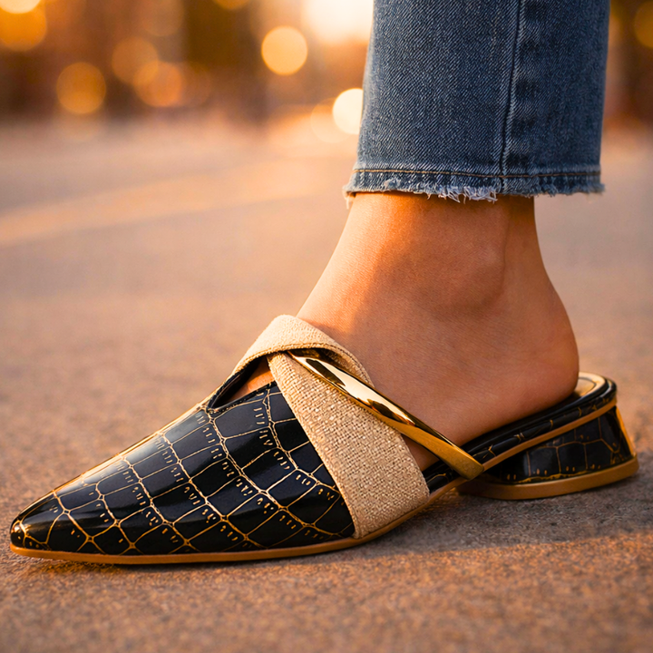 Lorena | Mules Destalonadas con Grabado Cocodrilo