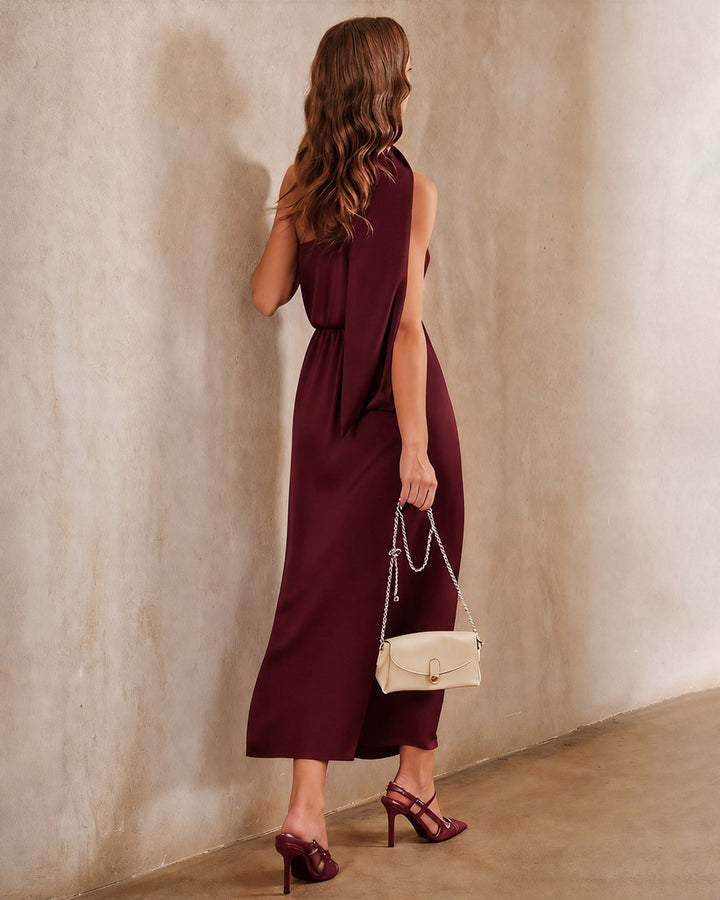 Pilar | Vestido Largo de Satén con Un Hombro