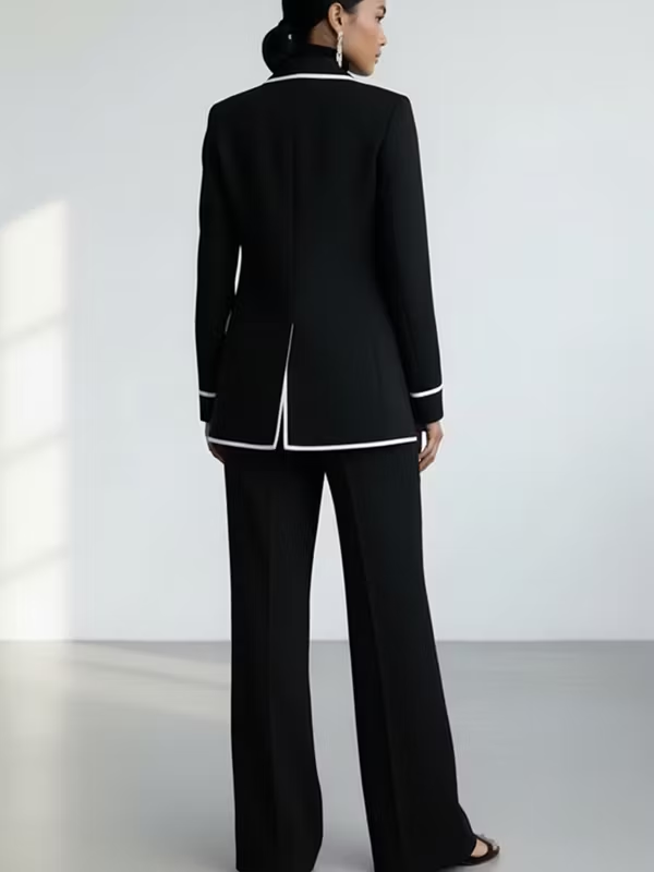 Montserrat | Conjunto de Americana y Pantalón Ancho Negro con Ribetes Blancos