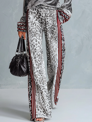 Mercedes | Conjunto de Top de Terciopelo Plateado y Pantalón de Leopardo
