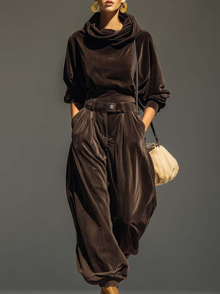 Leire | Conjunto de Sudadera con Capucha y Pantalón Ancho de Terciopelo