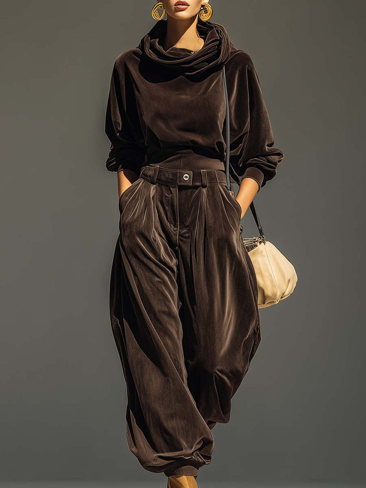 Leire | Conjunto de Sudadera con Capucha y Pantalón Ancho de Terciopelo