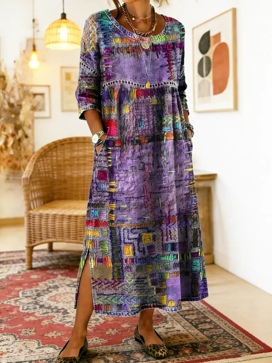 Alba | Vestido Vaquero Patchwork de Estilo Étnico