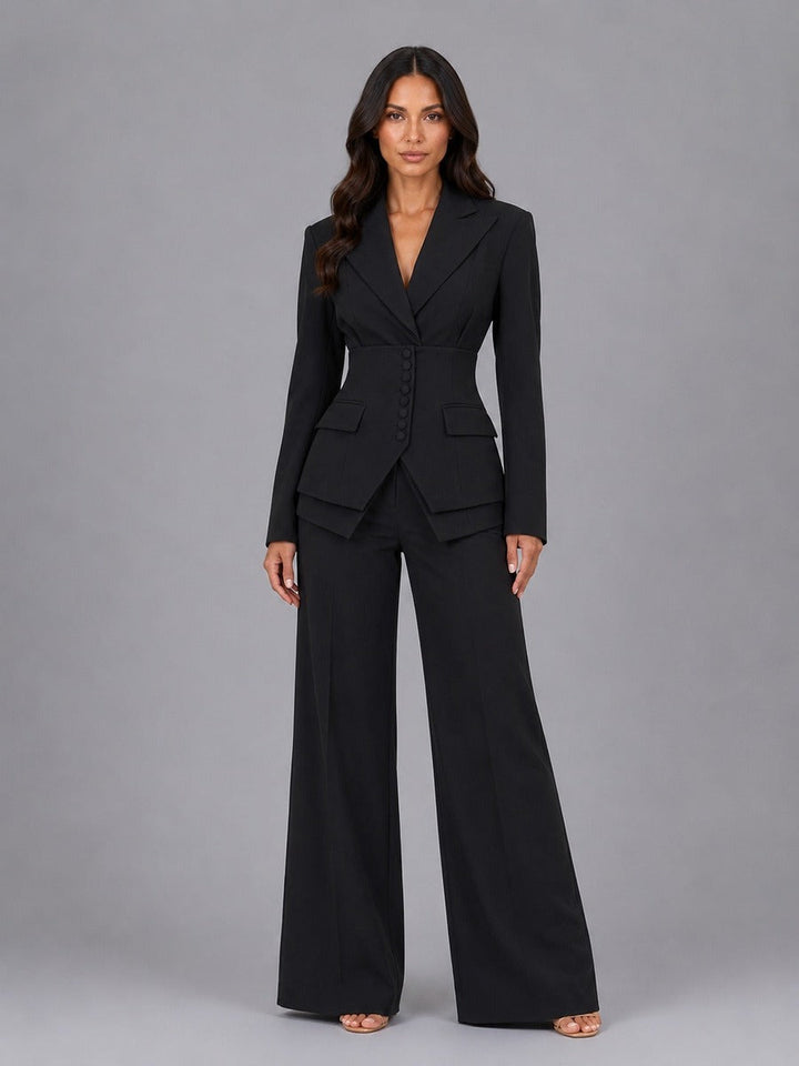 Amparo | Conjunto de Americana Entallada y Pantalón Palazzo