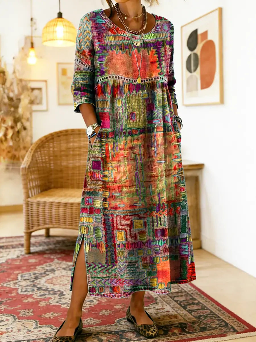 Alba | Vestido Vaquero Patchwork de Estilo Étnico