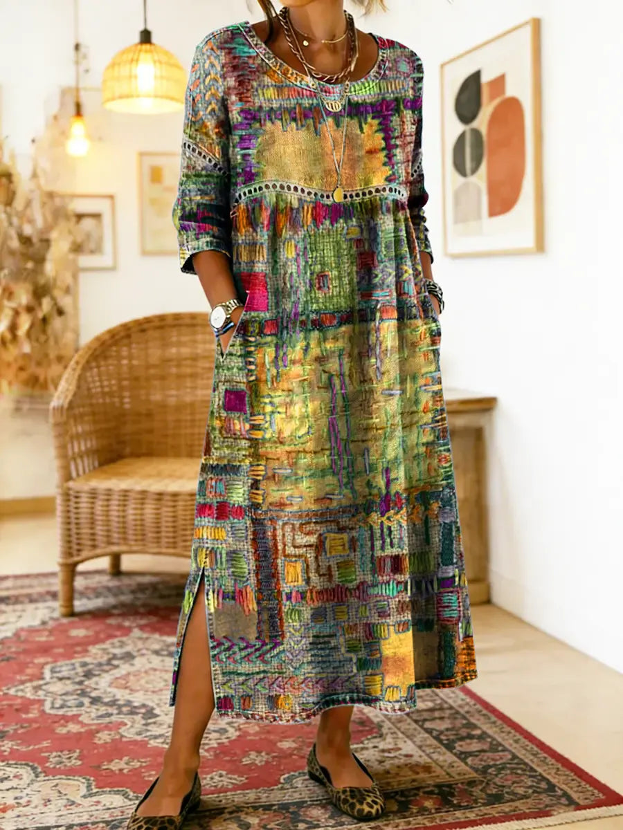 Alba | Vestido Vaquero Patchwork de Estilo Étnico