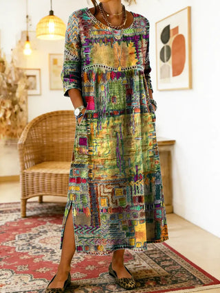 Alba | Vestido Vaquero Patchwork de Estilo Étnico
