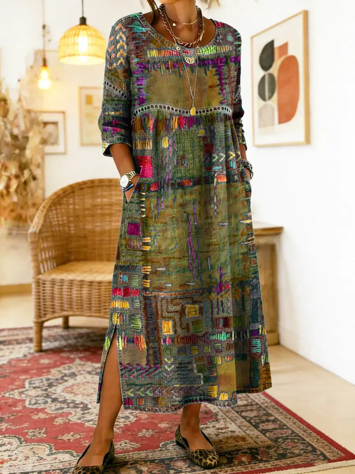Alba | Vestido Vaquero Patchwork de Estilo Étnico
