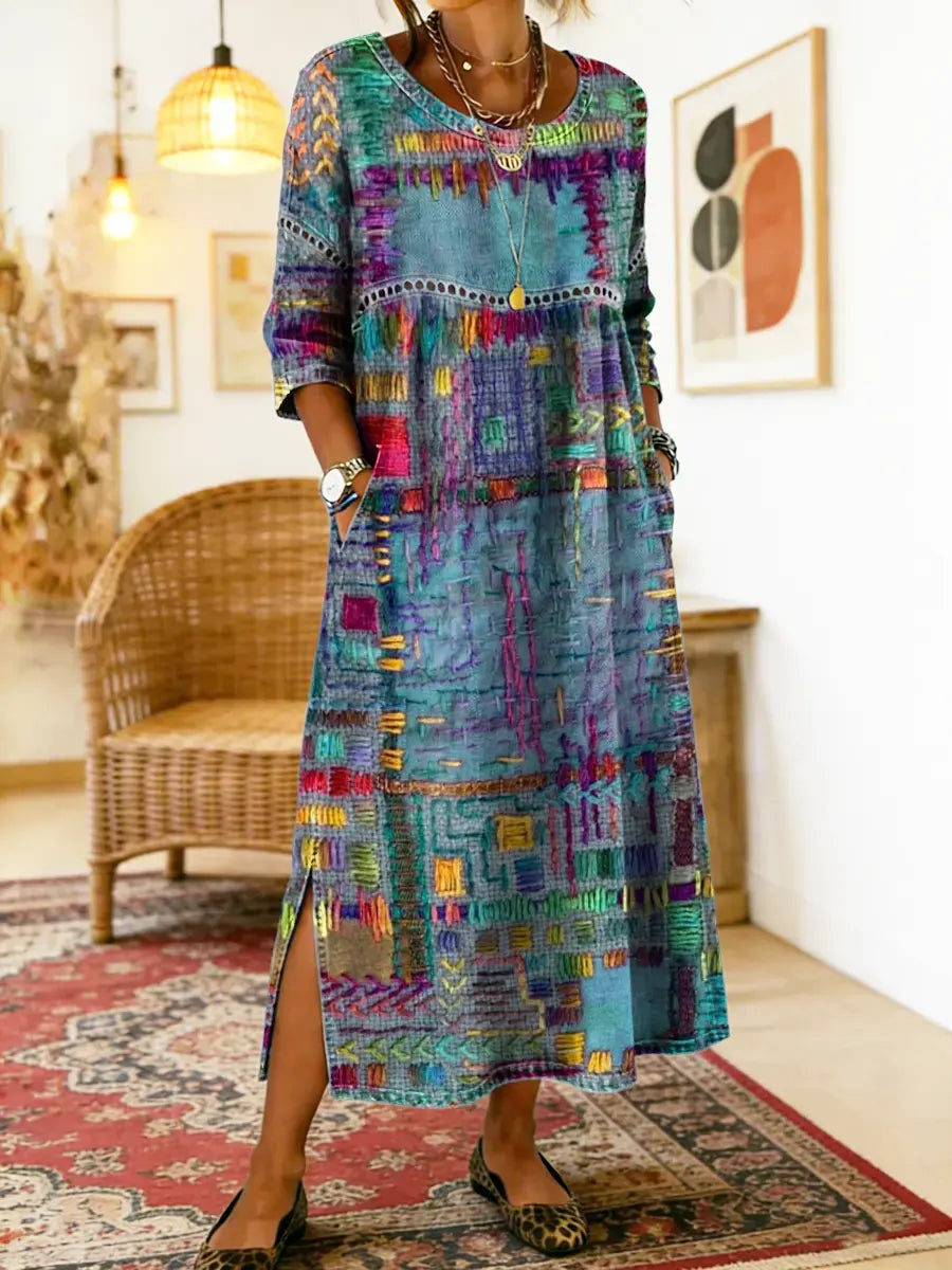 Alba | Vestido Vaquero Patchwork de Estilo Étnico