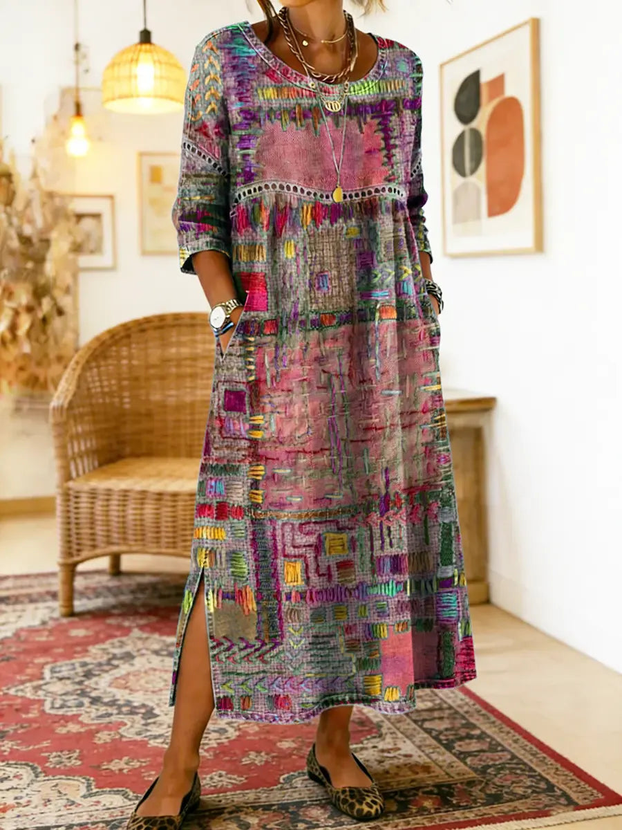 Alba | Vestido Vaquero Patchwork de Estilo Étnico