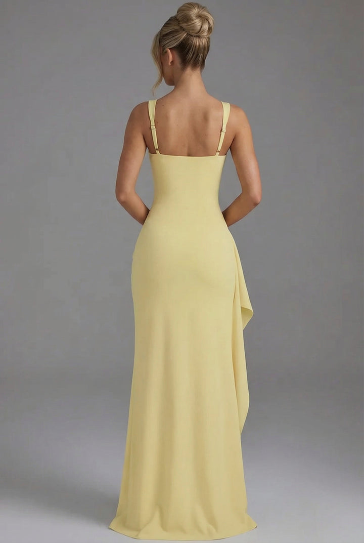 Elena | Vestido Largo con Escote Cuadrado y Abertura