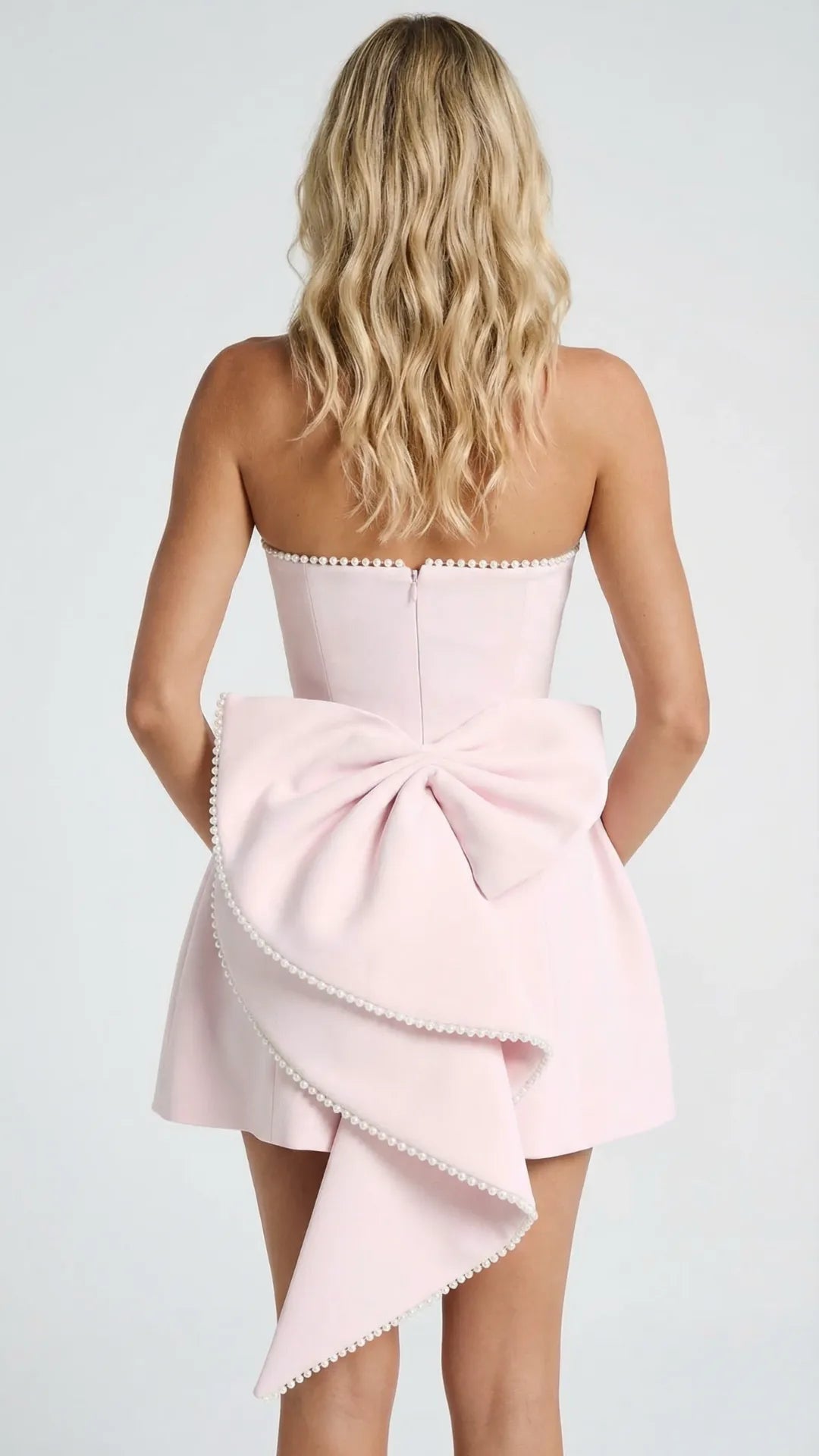 Perla | Vestido Corto Palabra de Honor con Lazo
