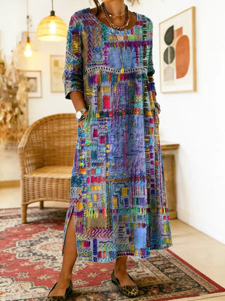 Alba | Vestido Vaquero Patchwork de Estilo Étnico