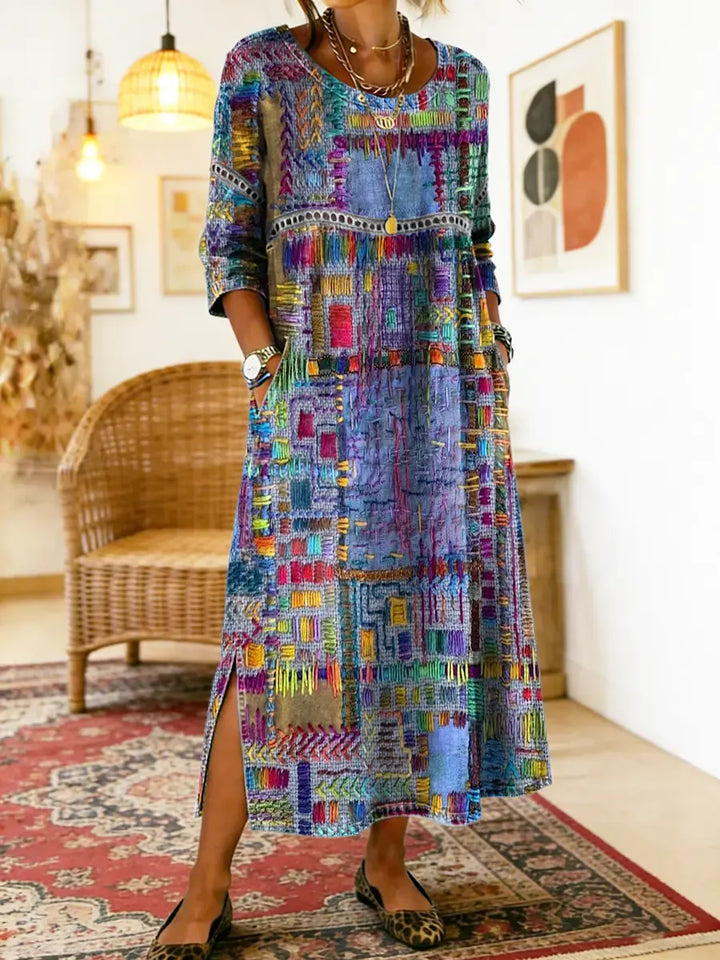 Alba | Vestido Vaquero Patchwork de Estilo Étnico