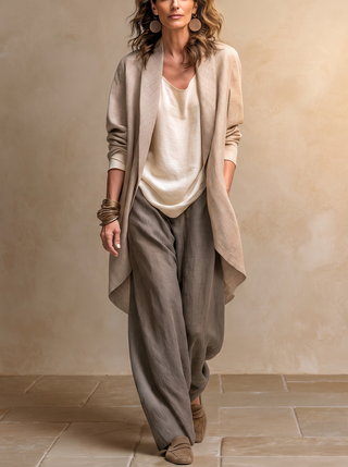 Paloma | Conjunto de Tres Piezas con Chaqueta, Top y Pantalón Palazzo