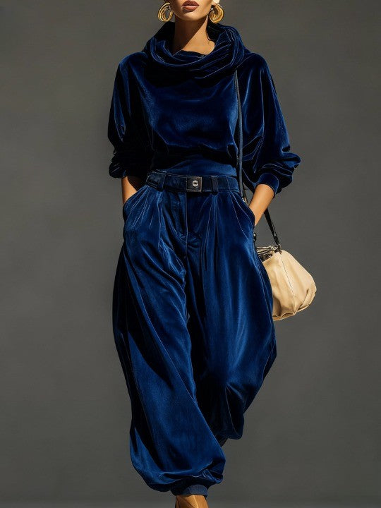 Leire | Conjunto de Sudadera con Capucha y Pantalón Ancho de Terciopelo