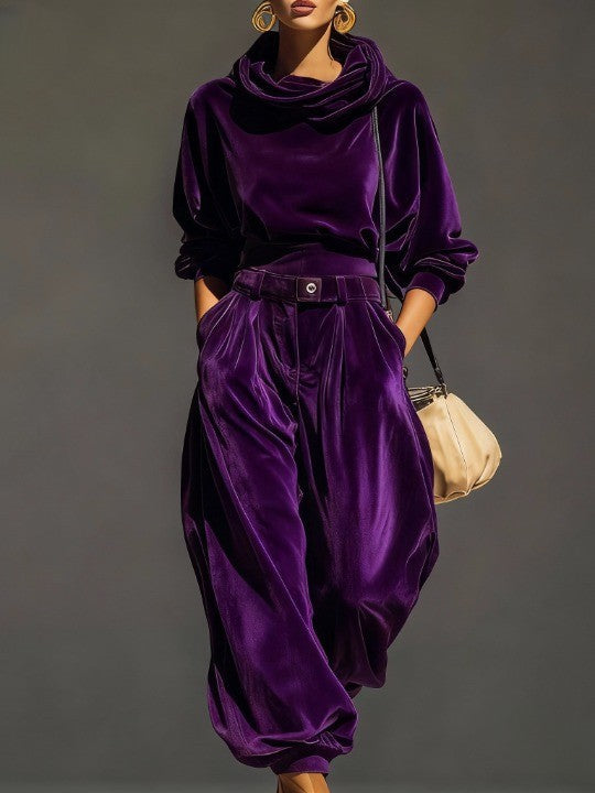 Leire | Conjunto de Sudadera con Capucha y Pantalón Ancho de Terciopelo