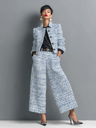 Raquel | Conjunto de Chaqueta Corta Efecto Tweed y Pantalón Ancho