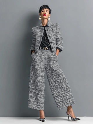 Raquel | Conjunto de Chaqueta Corta Efecto Tweed y Pantalón Ancho