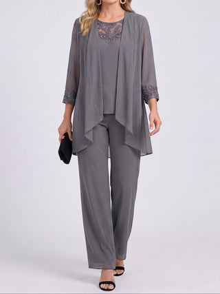 Lourdes | Conjunto de Tres Piezas con Chaqueta de Gasa y Pantalón Ancho