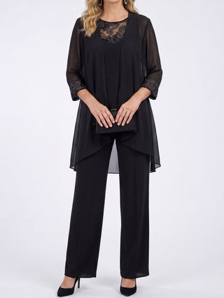 Lourdes | Conjunto de Tres Piezas con Chaqueta de Gasa y Pantalón Ancho