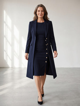 Maite | Conjunto de Americana Larga y Vestido sin Mangas con Botones Dorados