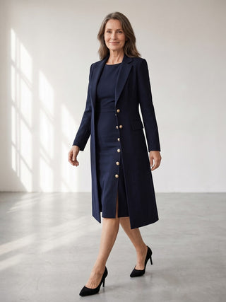 Maite | Conjunto de Americana Larga y Vestido sin Mangas con Botones Dorados