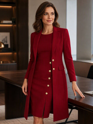 Maite | Conjunto de Americana Larga y Vestido sin Mangas con Botones Dorados