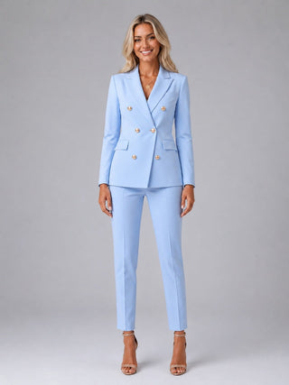 Begoña | Traje Cruzado con Solapas de Pico y Pantalón Tobillero