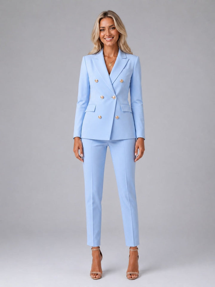 Begoña | Traje Cruzado con Solapas de Pico y Pantalón Tobillero