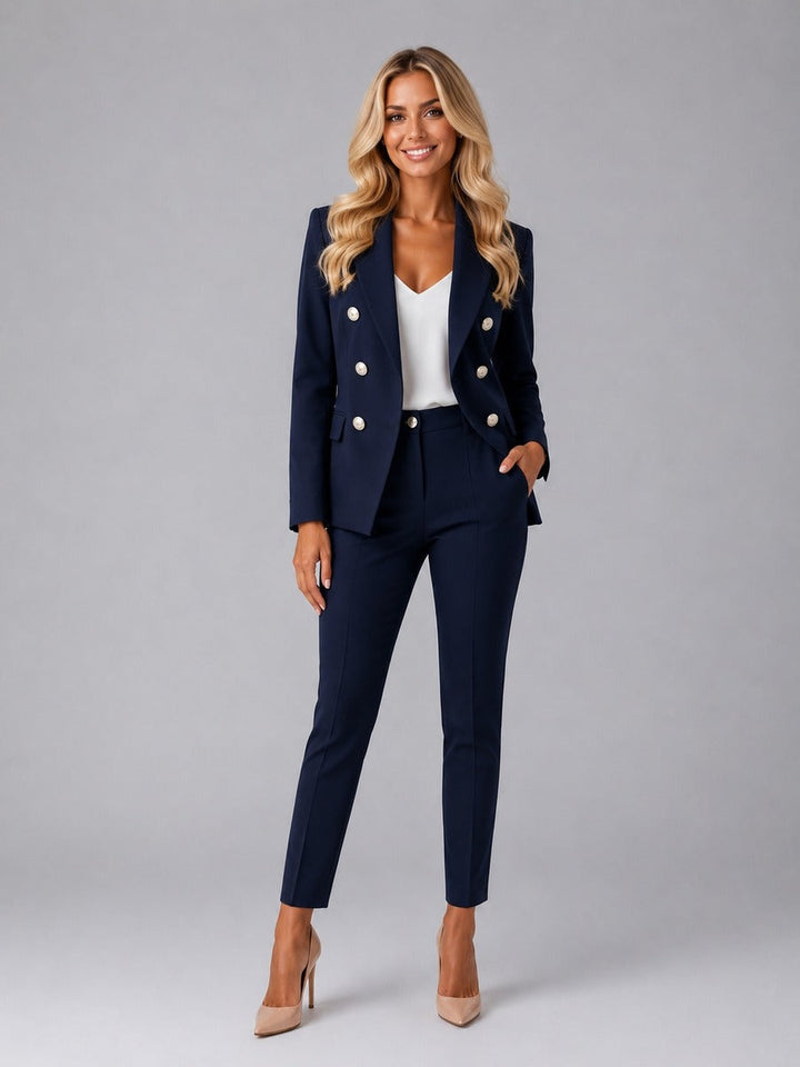 Begoña | Traje Cruzado con Solapas de Pico y Pantalón Tobillero
