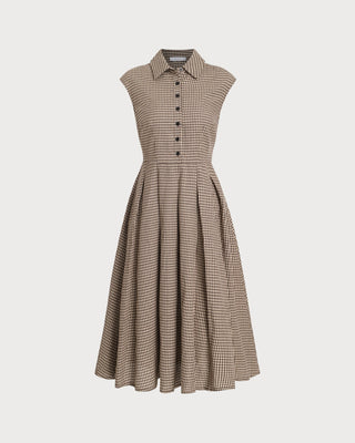 Beatriz | Vestido Midi Plisado de Cuadros con Botones