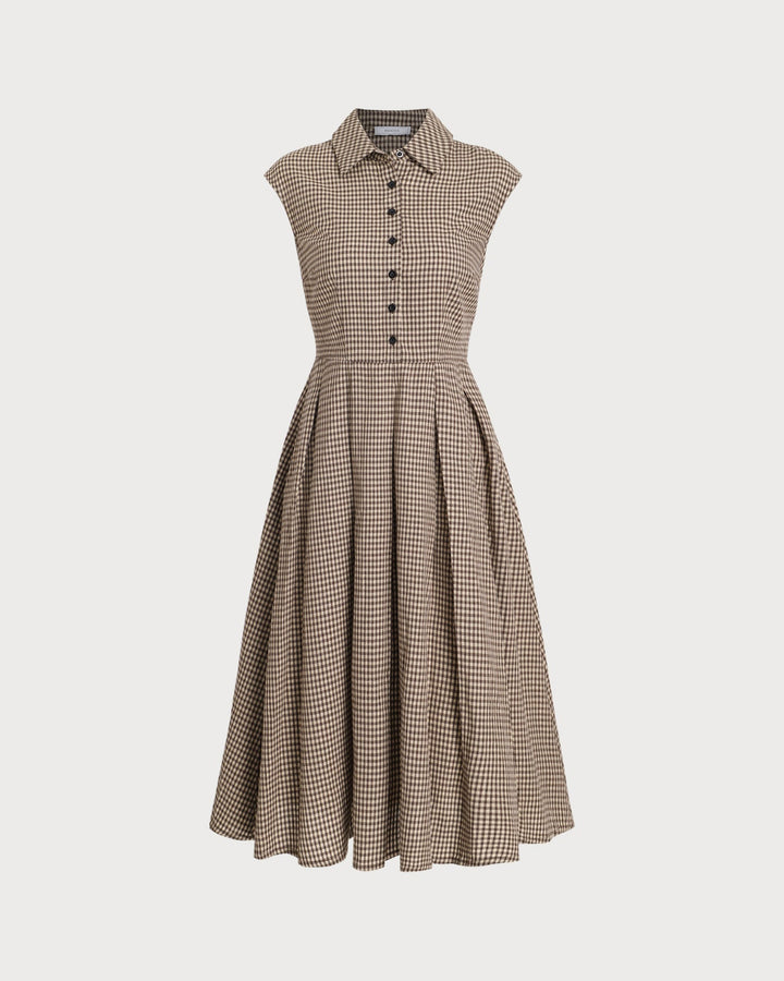 Beatriz | Vestido Midi Plisado de Cuadros con Botones