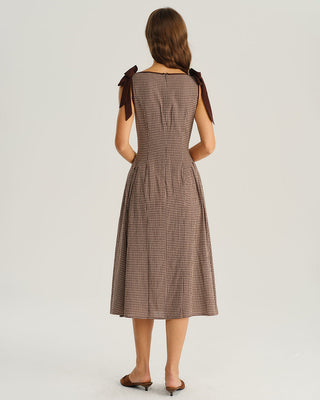 Cristina | Vestido Midi Evasé de Cuadros con Escote Barco