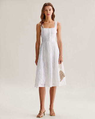 Nuria | Vestido Midi de Jacquard con Espalda Fruncida