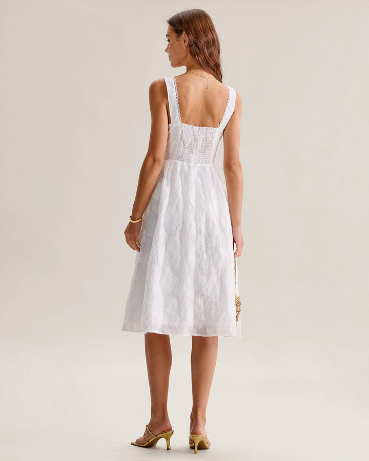 Nuria | Vestido Midi de Jacquard con Espalda Fruncida